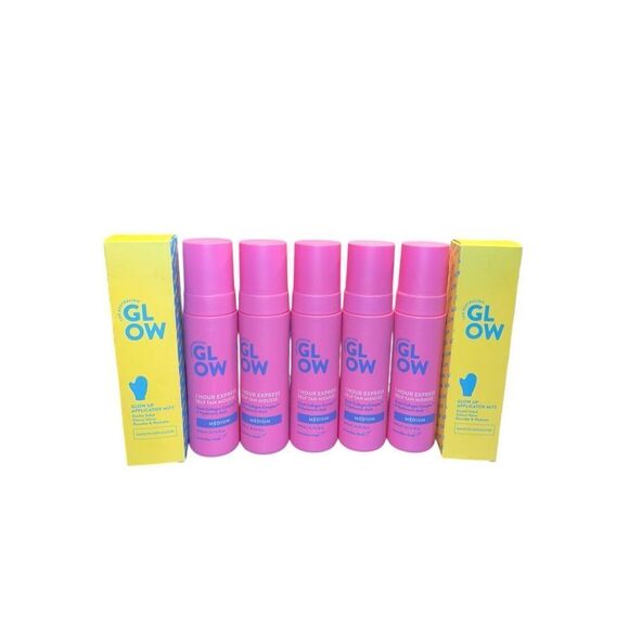 5 The Australian Glow 1 HOUR EXPRESS MEDIUM SELF TAN TANNING MOUSSE & 2 mitts - Picture 1 of 2